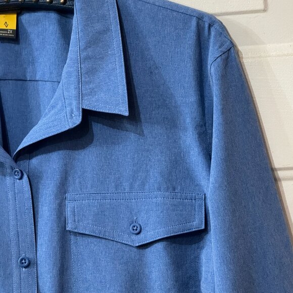 NEW Eddie Bauer Sz 2X Womens Button Up Shirt Roll Up Long Sleeve Blue Pockets - Picture 3 of 11